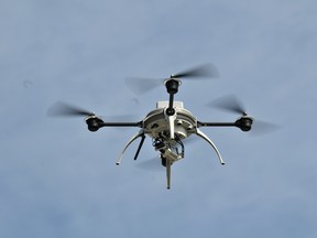An Aeryon Labs Inc. live streaming video-drone,  similiar to that currently  in use by the Libyan rebels to gather information on Gaddafi's forces, is flown at their Waterloo, Ontario production facility, August 23, 2011. (J.P. Moczulski for National Post)
