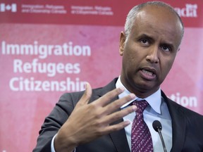 Minister of Immigration Ahmed Hussen makes an announcement of support for pre-arrival services at the YMCA in Toronto on January 14, 2019.