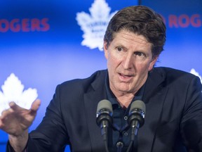 Toronto Maple Leafs head coach Mike Babcock speaks to the media during the team's year-end availability in Toronto on April 25, 2019. Craig Robertson/Toronto Sun