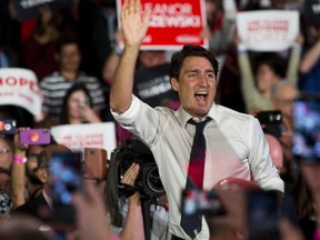 Justin Trudeau arrives for his first election campaign stop in Edmonton, Sept. 12, 2019. (David Bloom/Postmedia Network)