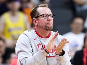 Nick Nurse coach of Canada in action during the 2019 FIBA World Cup, first round match between Canada and Australia at Dongguan Basketball Center on September 01, 2019 in Dongguan, China. (Zhizhao Wu/Getty Images)