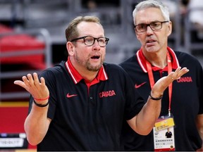 Nick Nurse coach of Canada in action during the 2019 FIBA World Cup, first round match between Lithuania and Canada at Dongguan Basketball Center on September 03, 2019 in Dongguan, China.