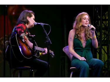 (L-R) Alex Hope and Lily Donat attend the "I Am Woman" live performance during the 2019 Toronto International Film Festival on Sept. 5, 2019, in Toronto.