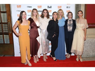 (L-R) Guest, Sophie Nélisse, Katie Bird Nolan, Aisling Chin-Yee, Heather Graham, Lindsay Tapscott and Jodi Balfour attend "The Rest Of Us" premiere during the 2019 Toronto International Film Festival at Winter Garden Theatre on Sept. 6, 2019 in Toronto.