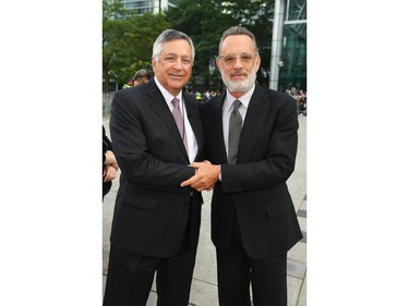 (L-R) CEO Sony Pictures Entertainment Tony Vinciquerra and Tom Hanks attend the "A Beautiful Day in the Neighborhood" premiere during the 2019 Toronto International Film Festival at Roy Thomson Hall on Sept. 7, 2019 in Toronto.