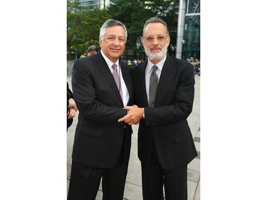 (L-R) CEO Sony Pictures Entertainment Tony Vinciquerra and Tom Hanks attend the "A Beautiful Day In The Neighborhood" premiere during the 2019 Toronto International Film Festival at Roy Thomson Hall on Sept. 7, 2019 in Toronto.