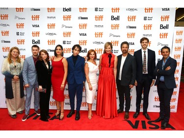 (L-R) Catherine Curtin, Rafael Casal , Kayli Carter, Geraldine Viswanathan, Alex Wolff, Stephanie Kurtzuba, Allison Janney, Ray Romano, Cory Finley and Hari Dhillon attend the "Bad Education" premiere during the 2019 Toronto International Film Festival at Princess of Wales Theatre on Sept. 8, 2019, in Toronto.