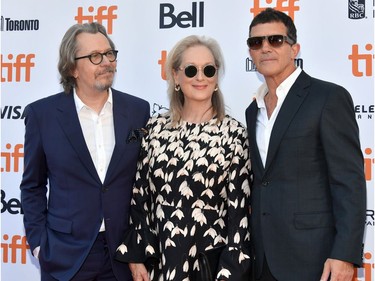 Gary Oldman, Meryl Streep, and Antonio Banderas attend "The Laundromat" premiere during the 2019 Toronto International Film Festival at Princess of Wales Theatre on September 09, 2019 in Toronto, Canada.