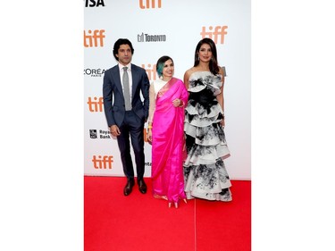 Farhan Akhtar, Shonali Bose, and Priyanka Chopra Jonas attend "The Sky Is Pink" premiere during the 2019 Toronto International Film Festival at Roy Thomson Hall on September 13, 2019 in Toronto, Canada.