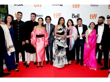 Ishaan Chaudhary, Siddharth Roy Kapur, Shibani Dandekar, Farhan Akhtar, Priyanka Chopra Jonas, Aditi Chaudhary, Niren Chaudhary, and Shonali Bose attend "The Sky Is Pink" premiere during the 2019 Toronto International Film Festival at Roy Thomson Hall on September 13, 2019 in Toronto, Canada.
