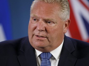 Ontario Premier Doug Ford speaks at the Toronto Police College in Toronto, Aug. 23, 2019. THE CANADIAN PRESS/Cole Burston