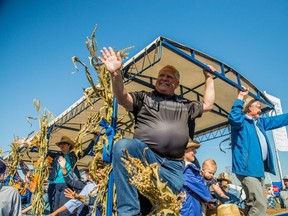 Ontario Premier Doug Ford welcomes visitors to the International Plowing Match in Verner, Ont. during the opening parade on Tuesday, September 17, 2019. THE CANADIAN PRESS/Vanessa Tignanelli