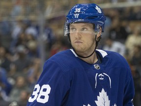 Toronto Maple Leafs defenceman Rasmus Sandin is pictured during second period NHL pre-season hockey action against the Buffalo Sabres in Toronto on Friday, September 20, 2019. THE CANADIAN PRESS/Chris Young