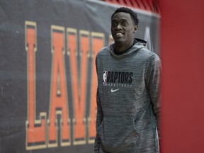 Raptors' Pascal Siakam smiles at the end of the first practice session of the Raptors training camp in Quebec City on Sunday. THE CANADIAN PRESS/Jacques Boissinot