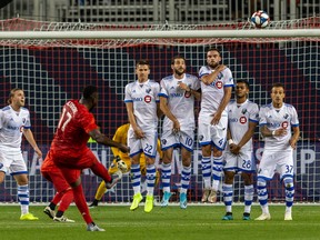 Toronto FC forward Jozy Altidore fails to score a free kick against the Montreal Impact on Wednesday. (USA TODAY SPORTS)
