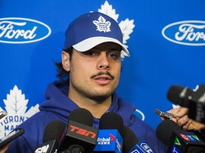 Toronto Maple Leafs Auston Matthews talks to media during training camp at the Ford Performance Centre in the Etobicoke area of Toronto, Ont. on Thursday September 12, 2019. Ernest Doroszuk/Toronto Sun