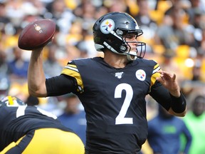 Steelers quarterback Mason Rudolph (2) throws a pass against the Seattle Seahawks at Heinz Field. Rudolph takes over for injured Ben Roethlisberger.  Philip G. Pavely-USA TODAY Sports