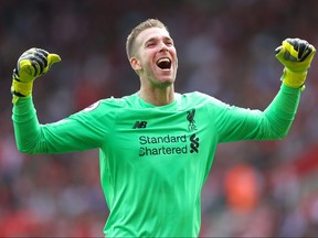 Liverpool goalkeeper
 Adrian celebrates after his team mate Sadio Mane scored during the Premier League match between Southampton FC and Liverpool FC at St Mary's Stadium on August 17, 2019 in Southampton, United Kingdom. (CATHERINE IVILL/Getty Images)