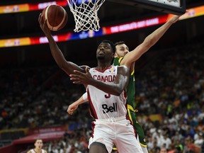 Canada's Melvin Ejim goes to the basket during the Basketball World Cup Group H game between Canada and Australia in Dongguan on September 1, 2019. (Photo by Ye Aung Thu / AFP)YE AUNG THU/AFP/Getty Images