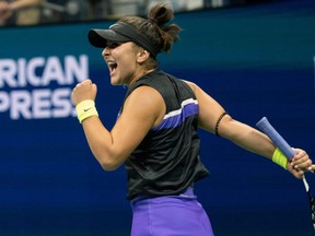 Bianca Andreescu of Canada celebrates a point while playing Taylor Townsend of the US during their Round Four Women's Singles match at the 2019 US Open at the USTA Billie Jean King National Tennis Center in New York on September 2, 2019. (Photo by Don Emmert / AFP