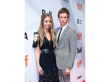 Eddie Redmayne (R) and wife Hannah Bagshawe attend "The Aeronauts" premiere at the Roy Thompson Hall during the 2019 Toronto International Film Festival Day 4 on Sept. 8, 2019, in Toronto.
