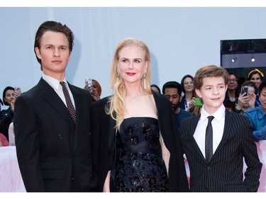 (L-R) Ansel Elgort, Nicole Kidman and Oakes Fegley attend "The Goldfinch" premiere at the Roy Thompson Hall during the 2019 Toronto International Film Festival Day 4, Sept. 8, 2019, in Toronto.