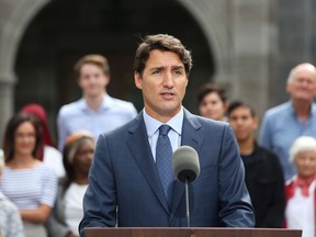 Liberal Party leader and Canada's Prime Minister Justin Trudeau speaks during a news conference at Rideau Hall in Ottawa on September 11, 2019.