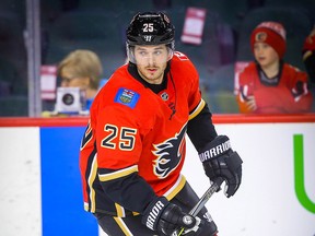 Calgary Flames Nick Shore during NHL hockey at the Scotiabank Saddledome in Calgary on Thursday, March 29, 2018. (Al Charest/Postmedia)