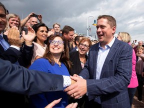 Conservative Leader Andrew Scheer greets supporters as he launches his election campaign in Trois-Rivieres, Que., on Wednesday, Sept. 11, 2019.