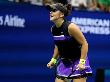 Bianca Andreescu of Canada celebrates a point during her Women's Singles quarterfinal match against Elise Mertens of Belgium on day ten of the 2019 US Open at the USTA Billie Jean King National Tennis Center on September 4, 2019 in the Queens borough of New York City. (Al Bello/Getty Images)