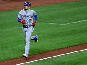 Toronto Blue Jays Cavan Biggio rounds the bases after hitting a solo home run against the Baltimore Orioles in the fourth inning at Oriole Park at Camden Yards on Sept. 19, 2019 in Baltimore, Maryland. (Rob Carr/Getty Images)