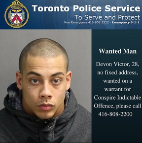 Investigators tweeted this photo of Devon Victor, now 31, when he was wanted for wanted on a warrant for conspiracy to commit an indictable offence in 2015. (Toronto Police image)