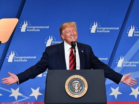 U.S. President Donald Trump delivers remarks during the 2019 House Republican Conference Member Retreat Dinner in Baltimore on Thursday, Sept. 12, 2019.