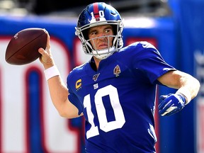 Eli Manning of the New York Giants makes a pass during their game against the Buffalo Bills at MetLife Stadium on September 15, 2019 in East Rutherford, N.J. (Emilee Chinn/Getty Images)