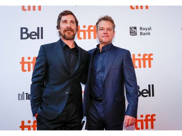 Actors Matt Damon and Christian Bale pose as they arrive at the international premiere of "Ford V Ferrari" at the Toronto International Film Festival (TIFF) in Toronto, Ontario, Canada September 9, 2019.  REUTERS/Mario Anzuoni ORG XMIT: MMX233r