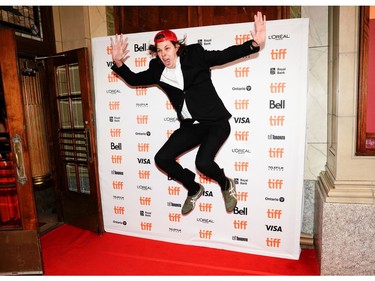 Actor Matthew Cardarople reacts as he arrives to a special presentation of the biopic about singer Helen Reddy, "I Am Woman" at the Toronto International Film Festival (TIFF), in Toronto, Sept. 5, 2019.