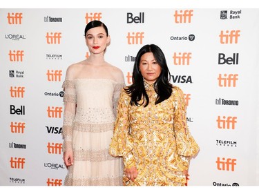 Actor Tilda Cobham-Hervey and director Unjoo Moon pose as they arrive for a special presentation of the biopic about singer Helen Reddy, "I Am Woman" at the Toronto International Film Festival (TIFF), in Toronto, Sept. 5, 2019.
