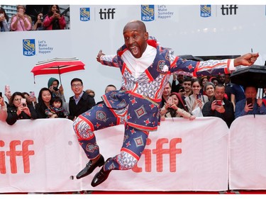 Rob Morgan jumps as he arrives for a gala presentation of "Just Mercy" at the Toronto International Film Festival in Toronto, Sept. 6, 2019.