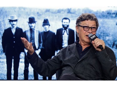 Musician Robbie Robertson gestures as he speaks during a news conference for the biopic "Once Were Brothers: Robbie Robertson and The Band" at the Toronto International Film Festival (TIFF)  in Toronto, Sept. 5, 2019.