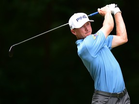 Mackenzie Hughes plays his shot from the second tee during the final round of the Wyndham Championship at Sedgefield Country Club on Aug. 4, 2019 in Greensboro, N.C. (Jared C. Tilton/Getty Images)