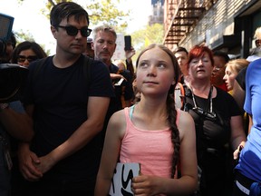 Swedish climate activist Greta Thunberg, 16, attends a youth led protest in front of the United Nations (UN) in support of measures to stop climate change on on August 30, 2019 in New York. (Spencer Platt/Getty Images)