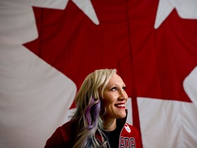Bobsleigh athlete Kaillie Humphries poses for a photo after the naming of the Olympic team in Calgary on Jan. 24, 2018.