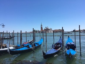 Gondolas for rent at the landing of Piazza San Marco in Venice. (Lance Hornby/Toronto Sun)