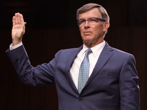 In this file photo taken on July 25, 2018, nominee for director of the National Counterterrorism Center, Joseph Maguire, is sworn in during his confirmation hearing before the Senate Intelligence Committee on Capitol Hill in Washington, D.C.