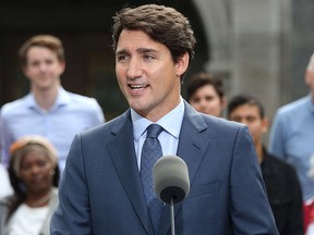 Prime Minister Justin Trudeau speaks during a news conference at Rideau Hall in Ottawa on Sept. 11, 2019.