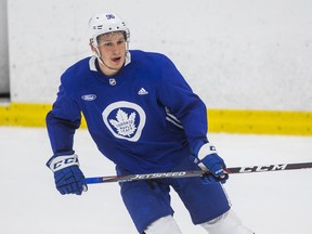 Coach Mike Babcock likes what he sees out of the Leafs' big Russian forward Egor Korshkov. (Ernest Doroszuk/Toronto Sun)