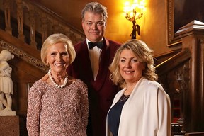 British TV host Mary Berry, left, on the stairs at Highclere with Lord and Lady Carnarvon. (Glenn Dearing)
