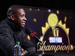 Raptor President Masai Ujiri sits down to questions during the Toronto Raptors' media availability at the Scotiabank Arena in Toronto Ont. on Saturday, Sept. 28, 2019. (Stan Behal/Toronto Sun/Postmedia Network)nto Sun/Postmedia Network)