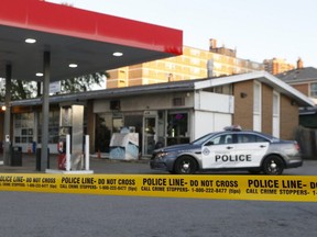 Police tape cordons off a gas station on Wilson Ave. just east of Jane St., in Downsview Thursday, Sept. 5, 2019 after a deadly assault the night before. (Chris Doucette/Toronto Sun/Postmedia Network)