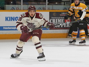 Maple Leafs prospect and former Peterborough Petes forward Nick Robertson led the Leafs with five points at the prospects tournament in Traverse City, Mich. (GETTY IMAGES)